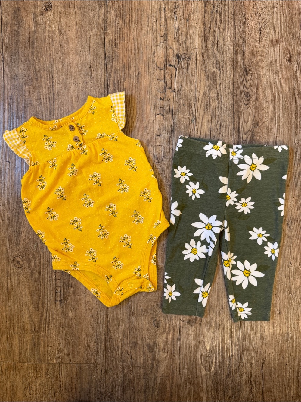 Carter's Mustard Yellow Floral Bodysuit with Olive Green Daisy Leggings